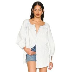 Free People Oxford Swing Tunic in Light Blue Combo Button Front Womens Size M